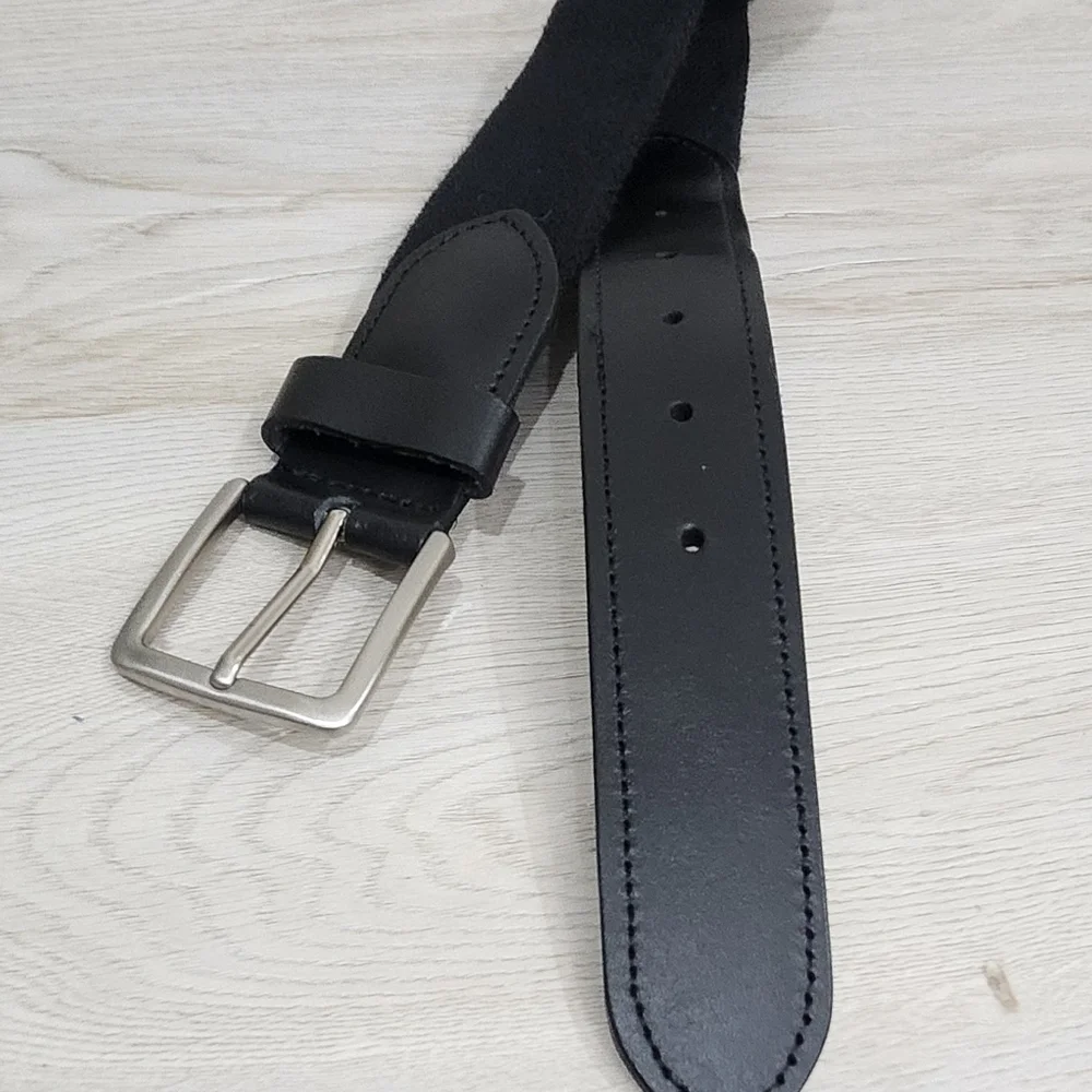 Men's Woven Belt Canvas & Leather Stretch 46-48 Silver Buckle Dominican Republic